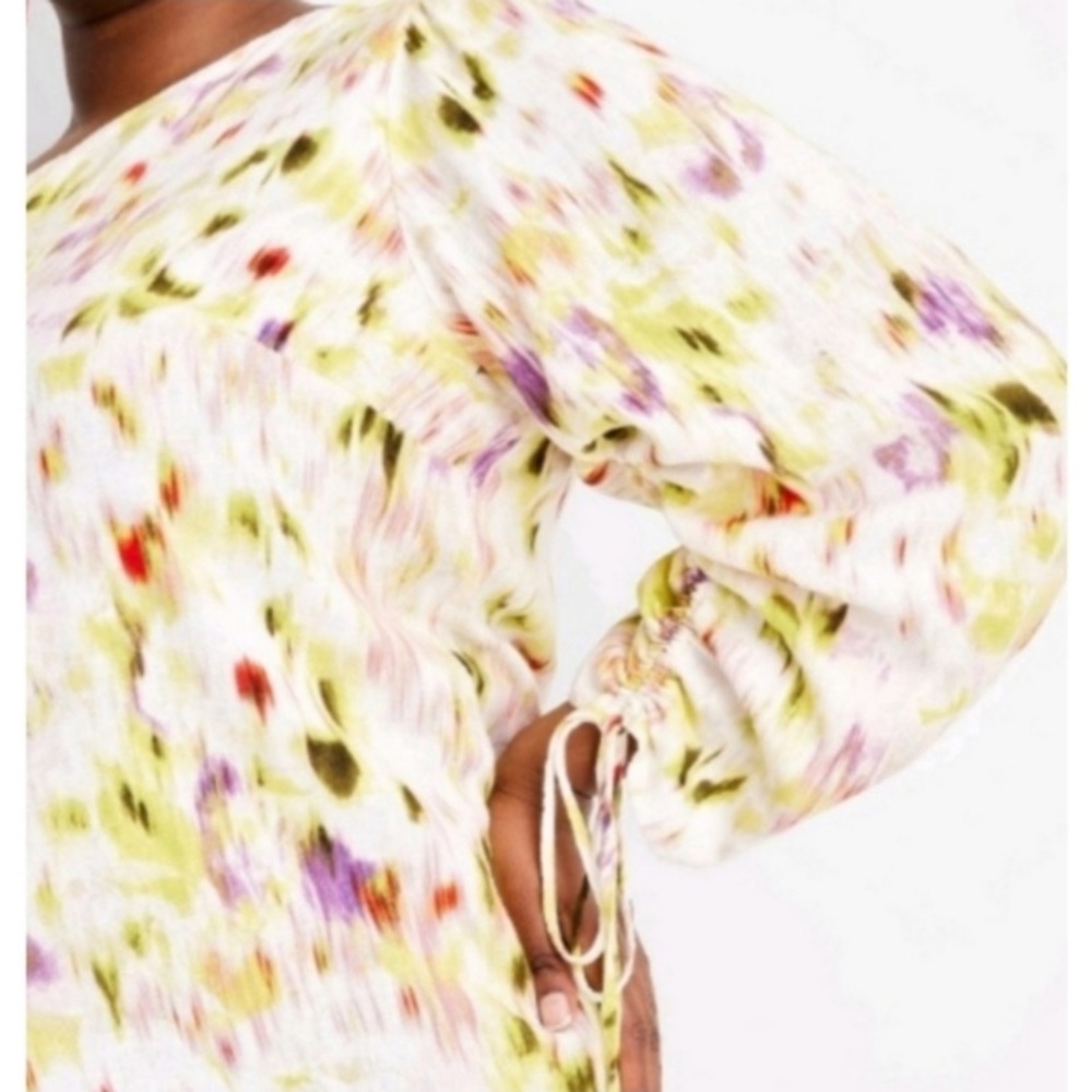 NWT Future Collective Linen blend L/S One Shoulder Midi Dress XXL White Floral - Picture 3 of 10